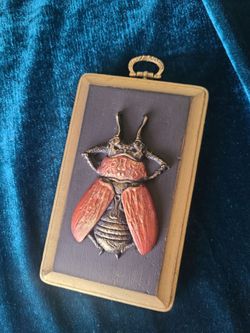Faux Moulded Stag Beetle On Hanging Plaque
