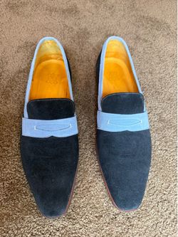 Undandy Men's Blue Suede Slip-On Loafers US 9.5 Leather Sole Almond Toe