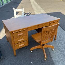 Vintage Wood Desk And Chair 