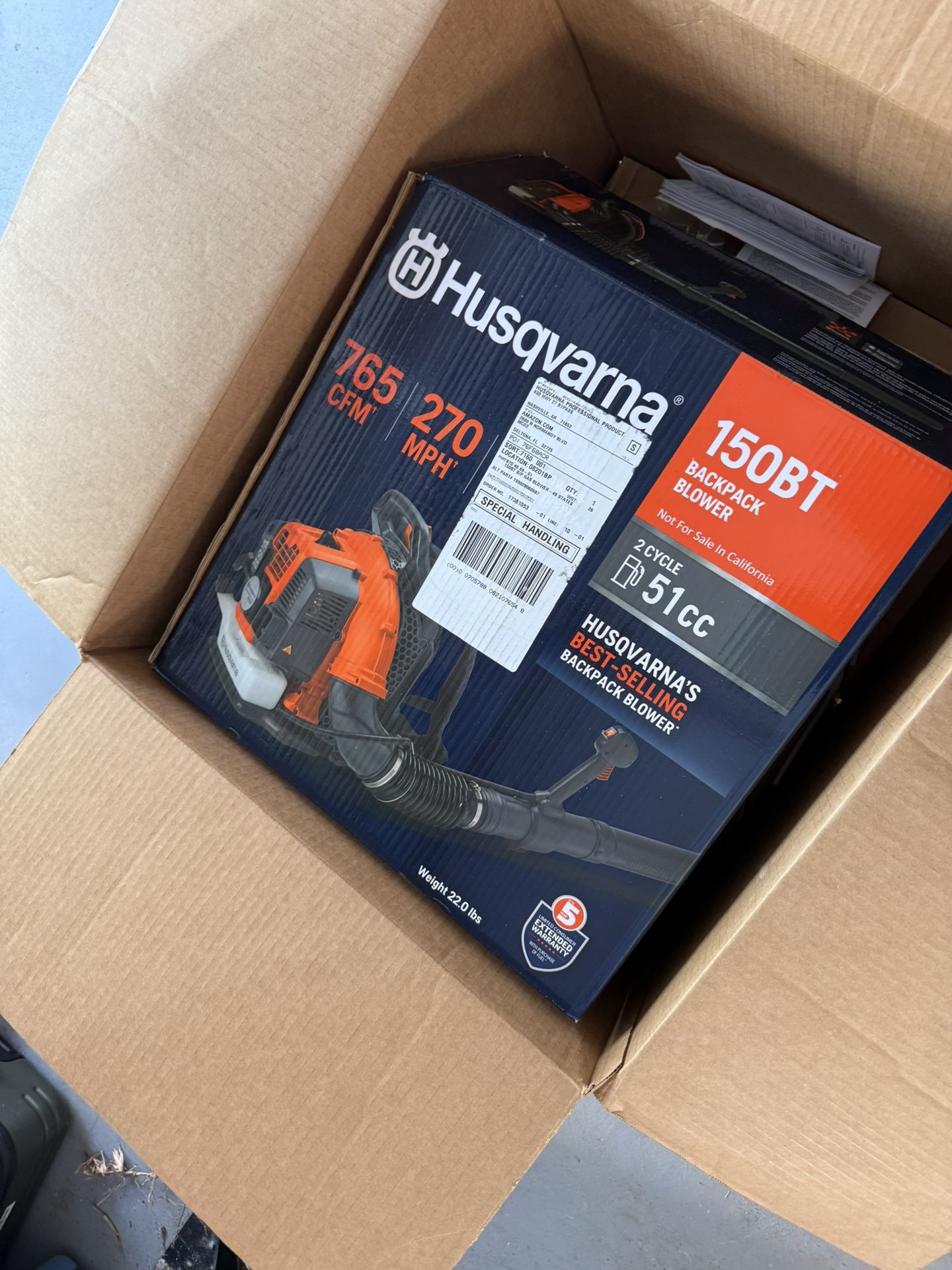 Husqvarna 150BT Gas Backpack Leaf Blower – New / Open Box