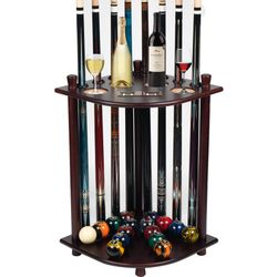Billmart Pool Stick Holder Floor Stand, Solid Wood Billiard Pool Cue Rack, Pool Table Accessories (Mahogany) Mahogany 02
