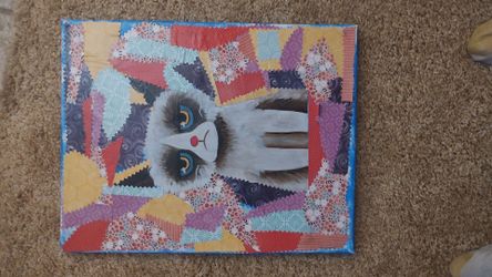 Sad Kitty  painting/ decoupage