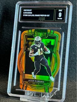 2022 Select 💥 Alvin Kamara 💥 Club Level Orange Prizm Die-Cut 37/199 GMA 9 Mint 💎 - New Orleans Saints