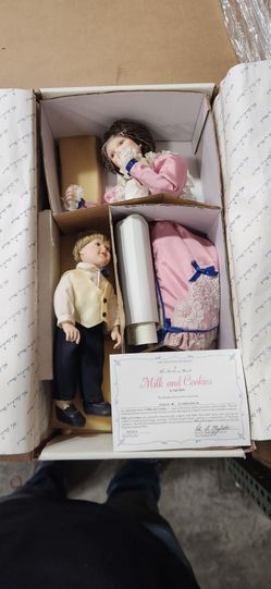 Vintage Danbury Mint Milk and Cookies Dolls by Judy Belle, Mother & Son Set