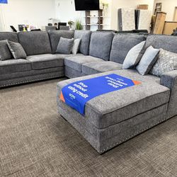 Dark Gray Sofa Sectional W/ Chaise Lounge - EZ $10 Down Payment Options Available 