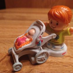 Fisher Price Little People Baby In Stroller w/ Sister