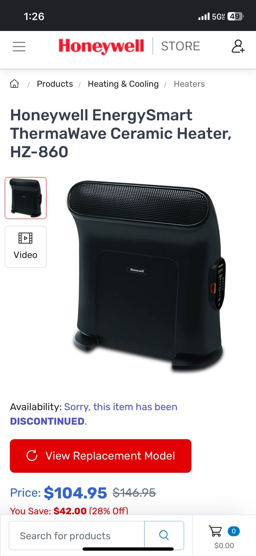 Honeywell EnergySmart ThermaWave Ceramic Heater, HZ-860