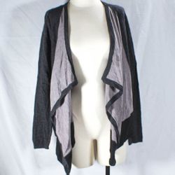 Classic Comfy Wool Gray Black Color Block Drape Open Cardigan