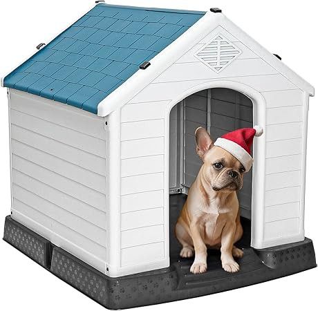 Plastic Dog House Waterproof Dog Kennel with Air Vents and
