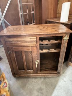 Solid Oak Wood Bar Cabinet with Wine Rack
