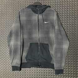 Nike Black Gray Y2K Geometric Full-Zip Hoodie Sweatshirt Swoosh Grid Men's Large