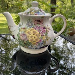 Vintage WINDSOR Floral TEAPOT ~ Beautiful Wildflower Bouquet w/ Gold Trim   