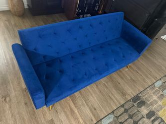 New, very comfortable blue velvet futon