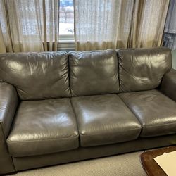 Modern Grey Leather Three-seat Sofa