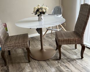 NEW!! Glass Marble Table With Brushed Gold Base - 39.5โ