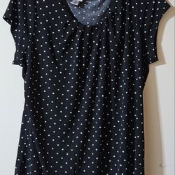 1X Worthington Woman's Stretch Black With white Polka Dots Blouse
