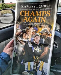 Trade my 2015 warriors championship newspaper for 2017 newspaper