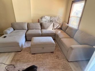 Large Gray Sectional Sofa with Ottoman