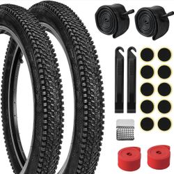 2-Pack Mountain Bike Tires and Tubes Set, 20/24/26 Inch Folding Replacement Tires, High Performance Puncture-Resistant Inner Tubes with Tire Levers, L