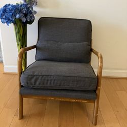 Mid Century Solid Wood Accent Chair Upholstered Armchair W/Pillow