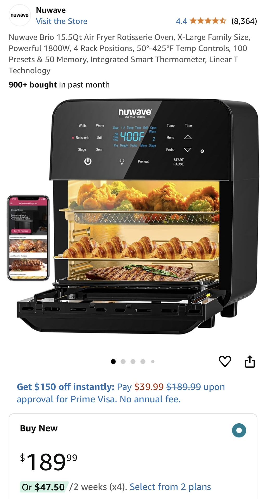 Nuwave Brio Air Fryer Rotisserie Oven, X Large Family Size