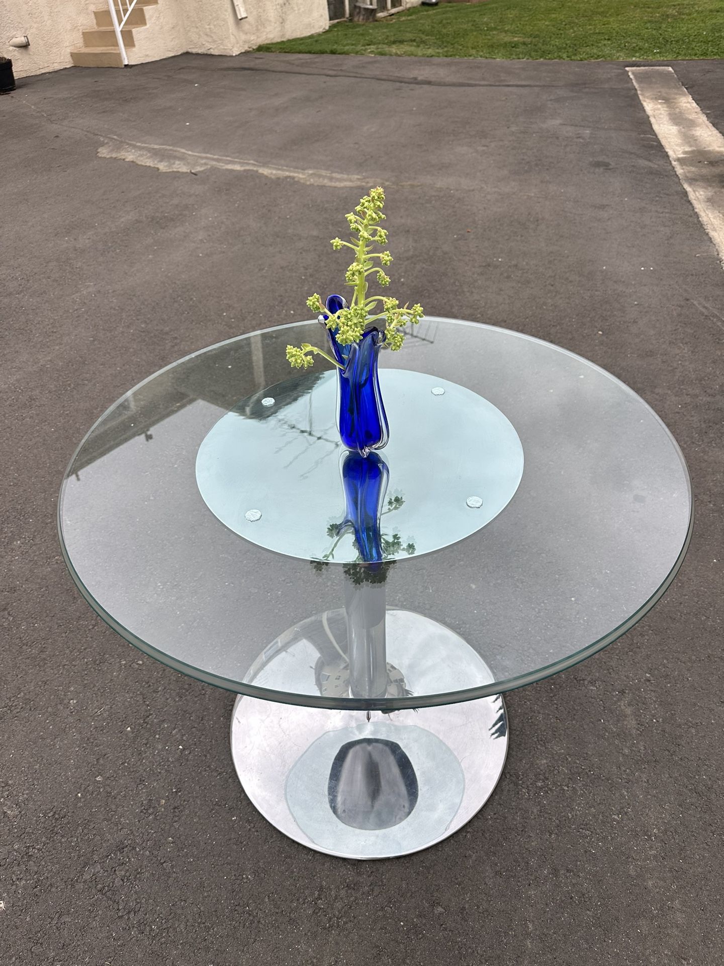 Crate & Barrel Tulip Glass Dining Table With Stainless Steel Chrome Base 