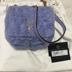 Versace Purple Faux Fur Hand Bag. Authentic 