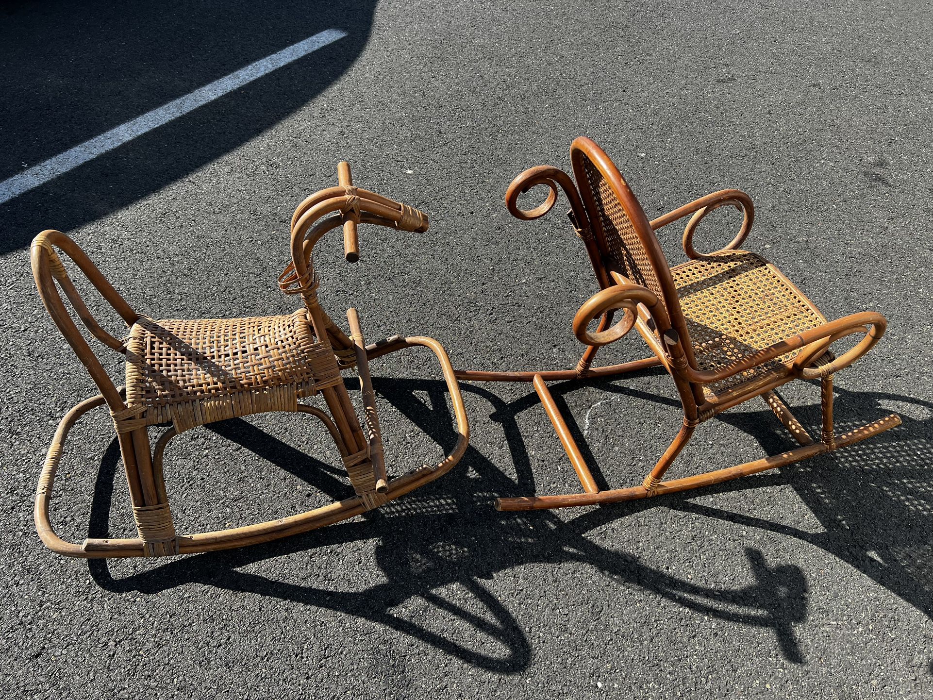 Pair Of Childrens Wicker Rattan Pieces Horse Ans Chair