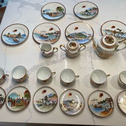 21 Piece Japanese Lithophane China Tea Set