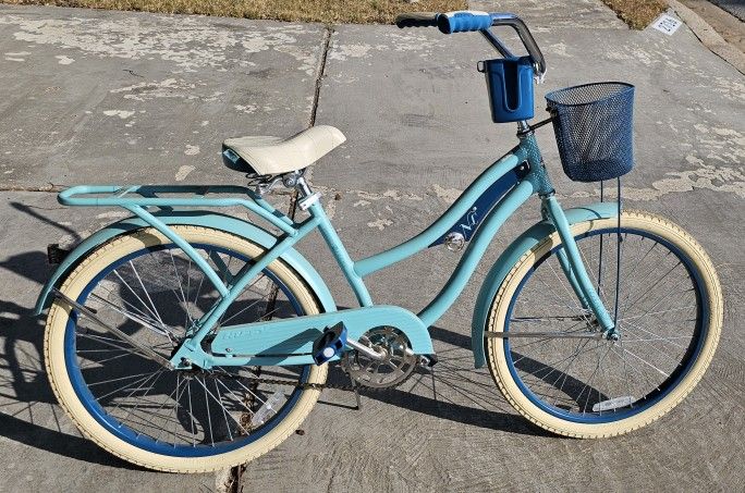 Girls Ladies BEACH CRUISER Bike Bicycle 24" Nel Lusso Turquoise Blue Aqua