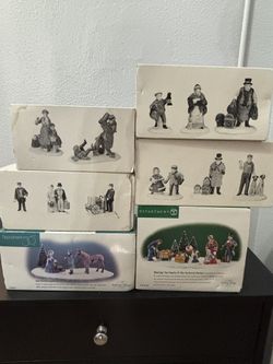 Department 56 Dickens Village Lot – 6 Sets w/ Boxes – Train Station, Horse Scene, Figures & Accessories