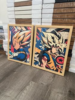 Goku&Vegeta Wall Art Set Of 2 Framed Canvas Prints Anime Decor Acrylic Cover