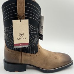 New ARIAT SPORT WIDE SQUARE TOE COWBOY MEN BOOTS SZ 9 In Barley Brown Matte Black