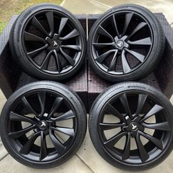 19’ Inch Tesla Model 3 Satin Black Wheels “OEM” Hankook Ev Tires 5x114 Bolt New Condition