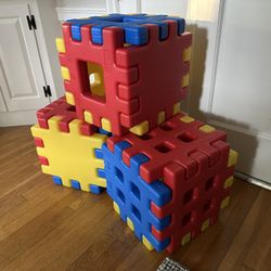 Vintage Set Of 18 Little Tikes 14"x14" Big Waffle Blocks Building