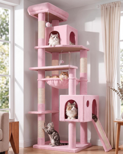 Pink Sturdy Heavy Duty 70" Cat Tree Kitten Tower for up to 5 Large Cats 25lbs+