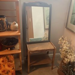 Solid Wood, Accent Table And Matching Mirror