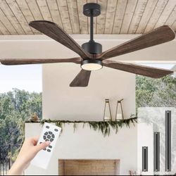 52 Inch Ceiling Fan 5 Blade Outdoor Fan with Remote Control, with Lights, 5 Reversible Solid Wood Bl
