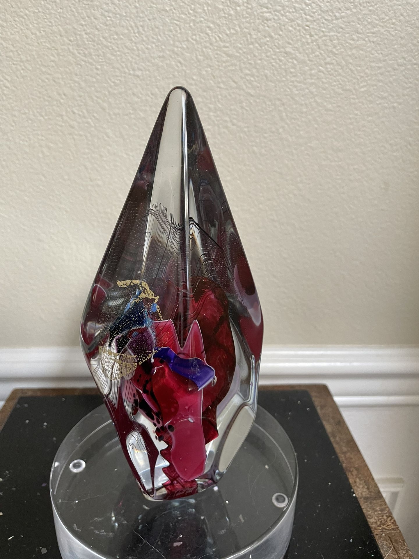 Christopher Sternberg Powidz- Sterno Glasshouse Paperweight . Signed . 8”T