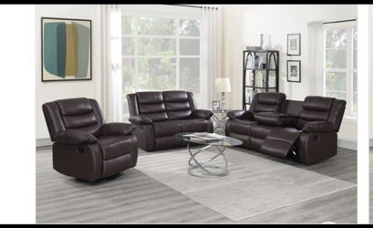  Brand New , Sofa, Loveseat And Chair Brown Pu 