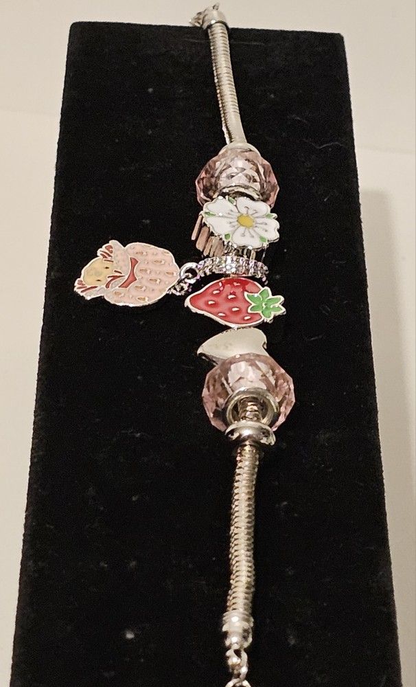 New Silver Strawberry Shortcake Charm Bracelet