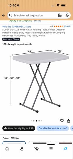 SUPER DEAL 2.5 Ft Plastic Folding Table White