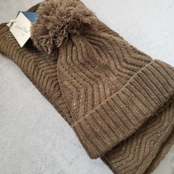 Scarf And Lined Hat. .Olive Color...New With Tags!