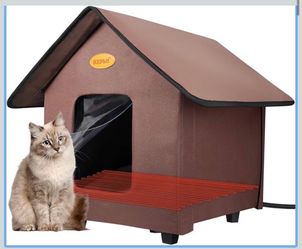 Cat House, Heated Weatherproof Insulated for Outdoor Cats w/Outlet Timer.
