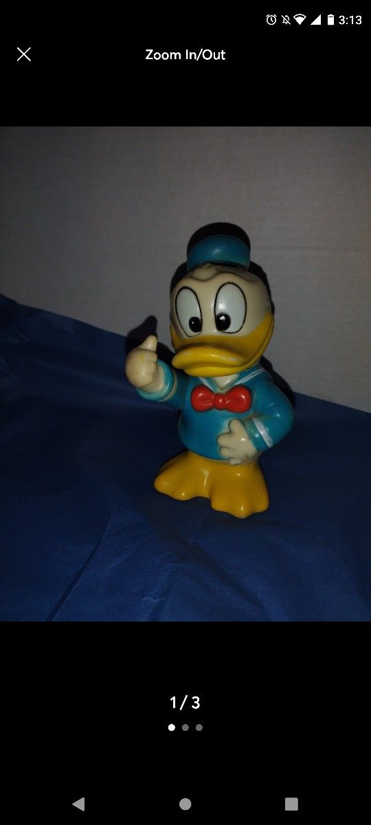 Vintage Walt Disney Donald Duck Thumbs Up Piggy Bank Toy Hard Rubber Made Korea