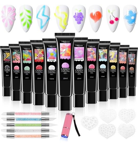 TopDirect 5D Solid Pudding Gel Polish, 12 Colors Candy Jelly Nail Art Painting for Drawing Liner Nails Soft Tube DIY Nails at Home Manicure Soak Off