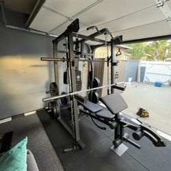 Vesta Fitness Smith Machine 2001 w/Bench Attachment | 230lb Bumpers Weights | 7ft Olympic Bar | Fitness | Gym Equipment | FREE DELIVERY 🚚 