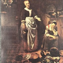 Nicolaes Maes The Idle Servant Original Vintage Fine Dutch Art Print 1930’s USA Printed Antique Collectible