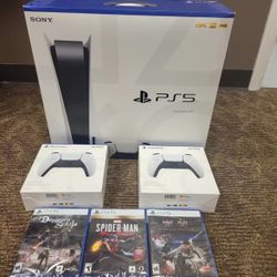 Sony PlayStation 5 PS5 Disc Version Console 3 Game + 2 Controller Bundle 