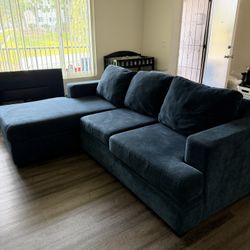 blue sofa with reversible chaise